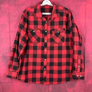 DESIGN IN ITALY FLANNEL MEN'S RED & BLACK BUTTON-UP BUFFLO PLAID SHIRT, SIZE XL